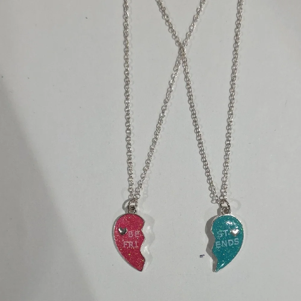 Silver Best Friends Broken Heart Necklace Set – Matching Split Pendant Jewelry